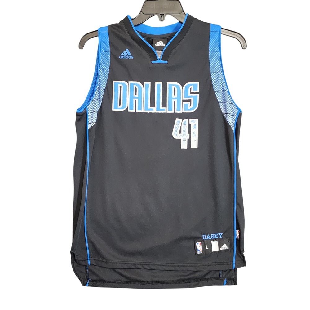 RARE Adidas Dallas Mavericks Nowitzki #41 Jersey NBA Basketball Youth L "CASEY"